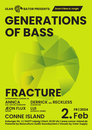 Plakat Generations of Bass im Conne Island 2024 mit Fracture